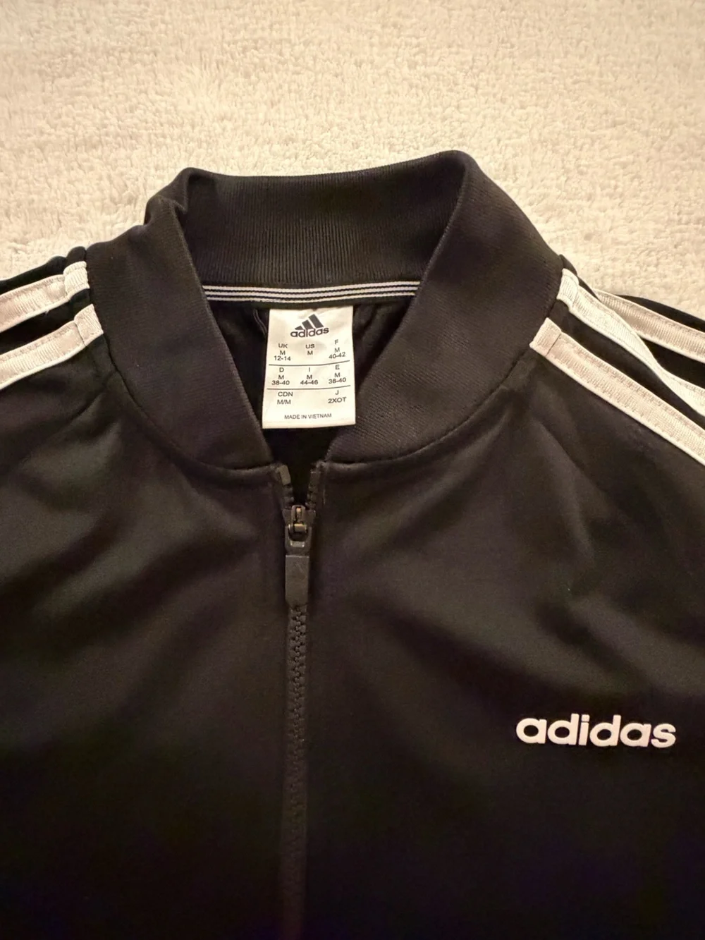 adidas Black Track Jacket with White Shoulder Stripes